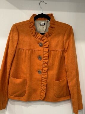 J. Crew Orange Ruffle-Trim Wool Blend Jacket